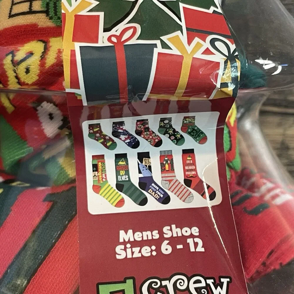 Elf Men’s Holiday Socks Christmas Tree Gift Set 10 Pairs Size 6-12 New